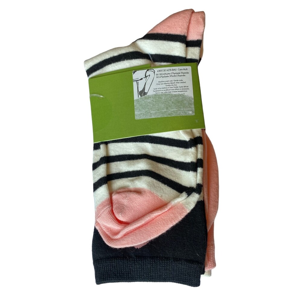 Kate Spade Polka Dot Stripes Pink White Black Crew Socks 3 Pairs New - Picture 4 of 6